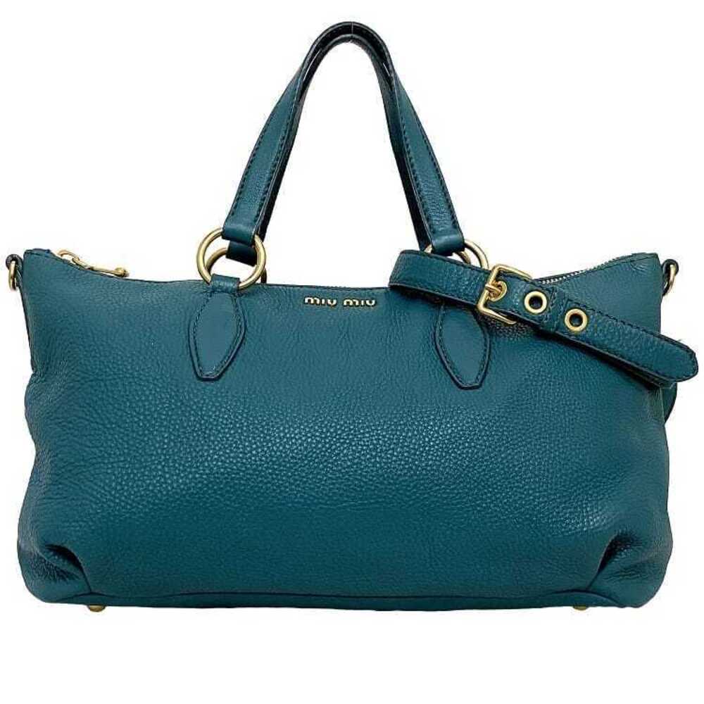 Miu Miu Bag Green Gold Leather Zipper Tote Shoulder Logo Crossbody